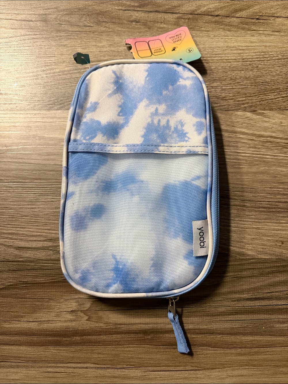 Yoobi Blue and White Tie-Dye Zip Pouch
